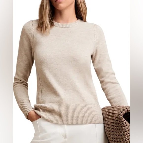 Reiss Wool Blend Ribbed Hem Sweater Beige Women’s Xs